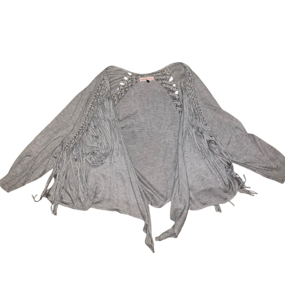 REBECCA TAYLOR Fringe Gray Cardigan